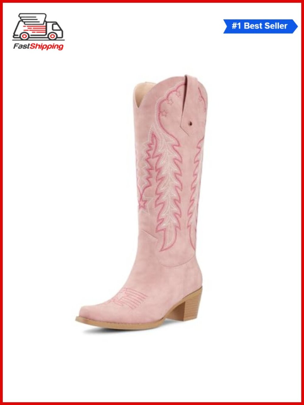 wetkiss Cowboy Boots Womens Knee High Cowgirl Embroidered Pointed Toe